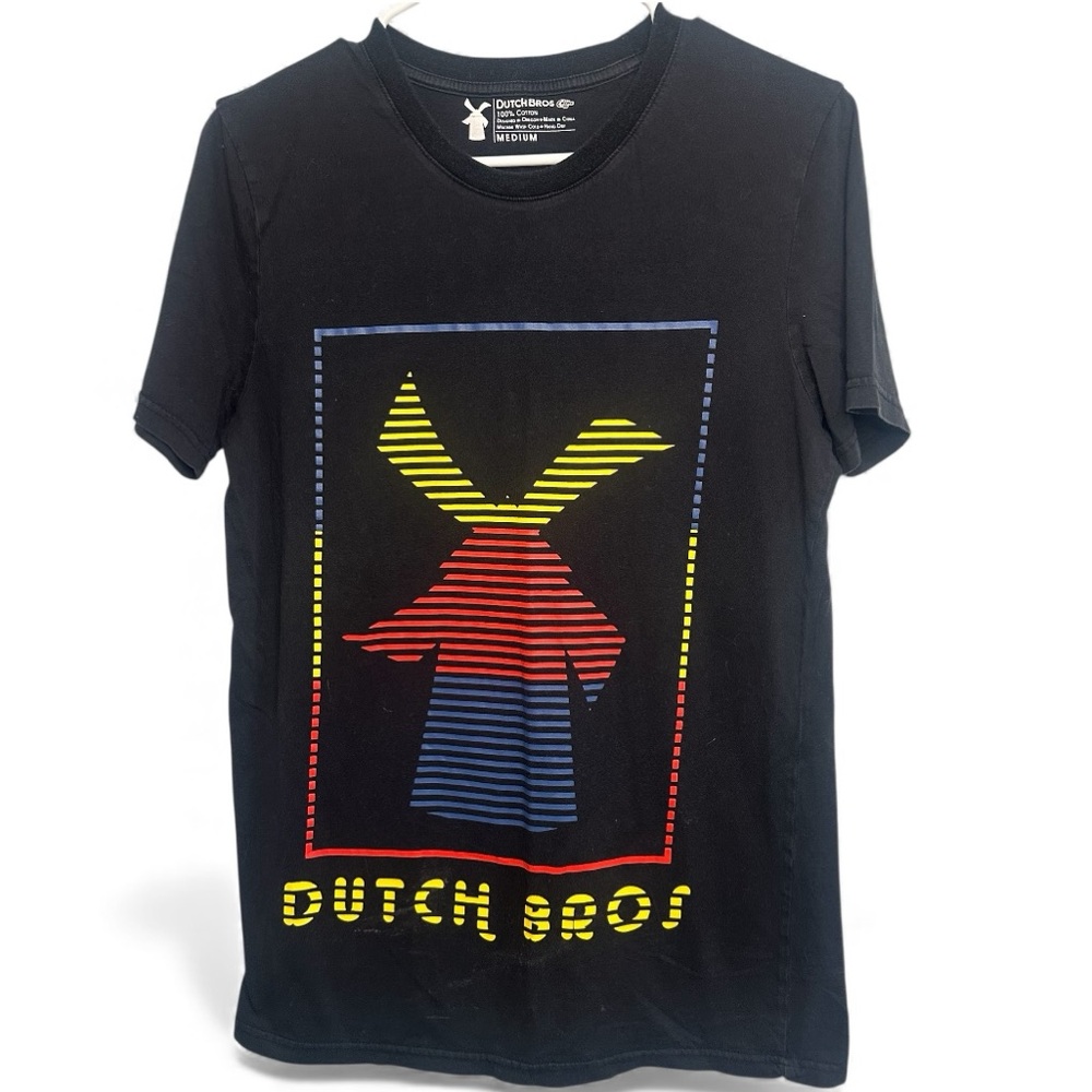 Dutch Bros MEDIUM Black Tee Windmill Red Blue Yellow DB 1992 RARE